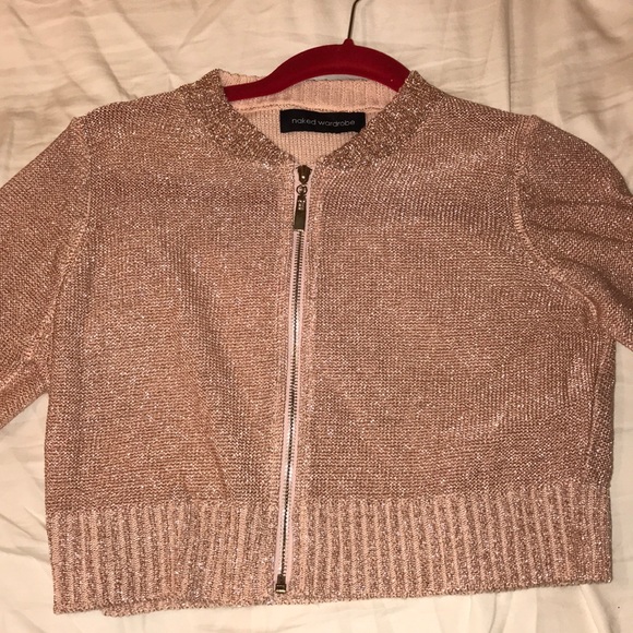Glittery Rose Gold Cropped Cardigan - Picture 3 of 5